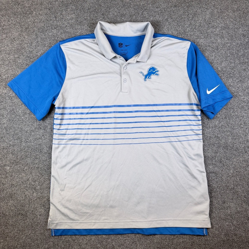 Nike Detroit Lions Polo Shirt Mens L Blue Gray Striped Dri Fit NFL Football - Picture 2 of 11